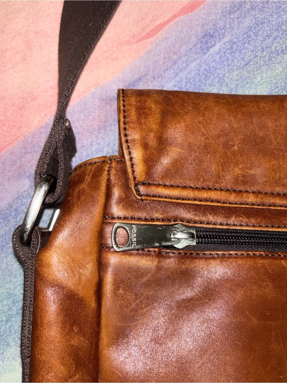 Fossil Leather Messenger Briefcase Work Laptop Bag